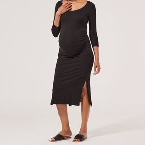 Pact Organic Cotton Women's Black Maternity 3/4 Sleeve Midi Dress Size M
